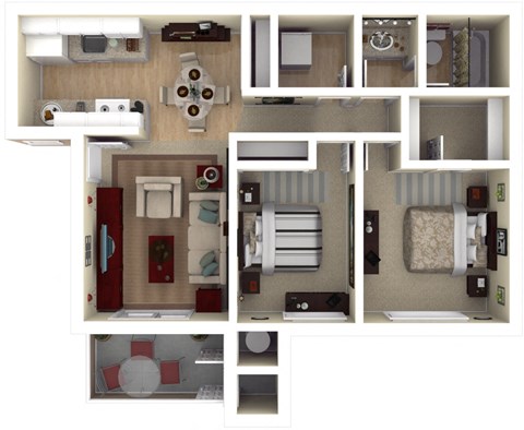 Floor plan for 2 beds, 1 bath, 808 sqft